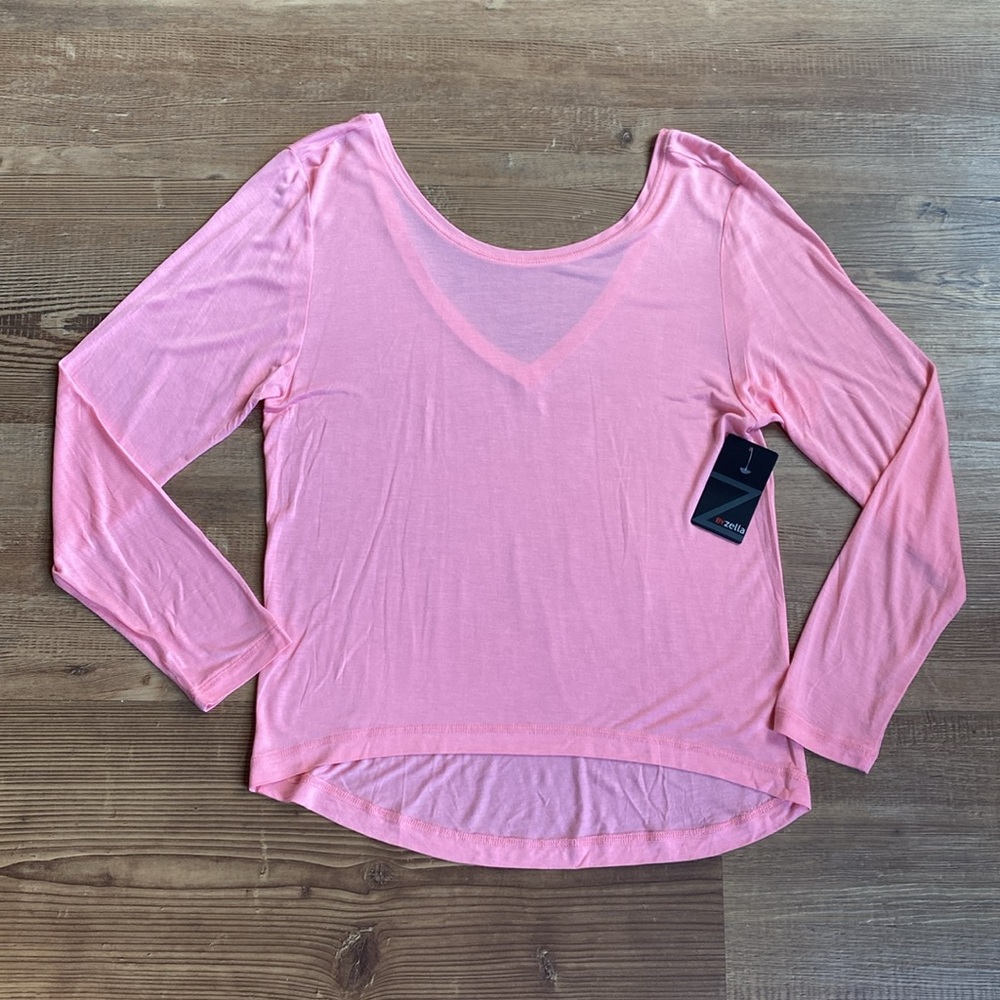 NWT Z by Zella Pink Deep V Back Long Sleeve Top Size Medium